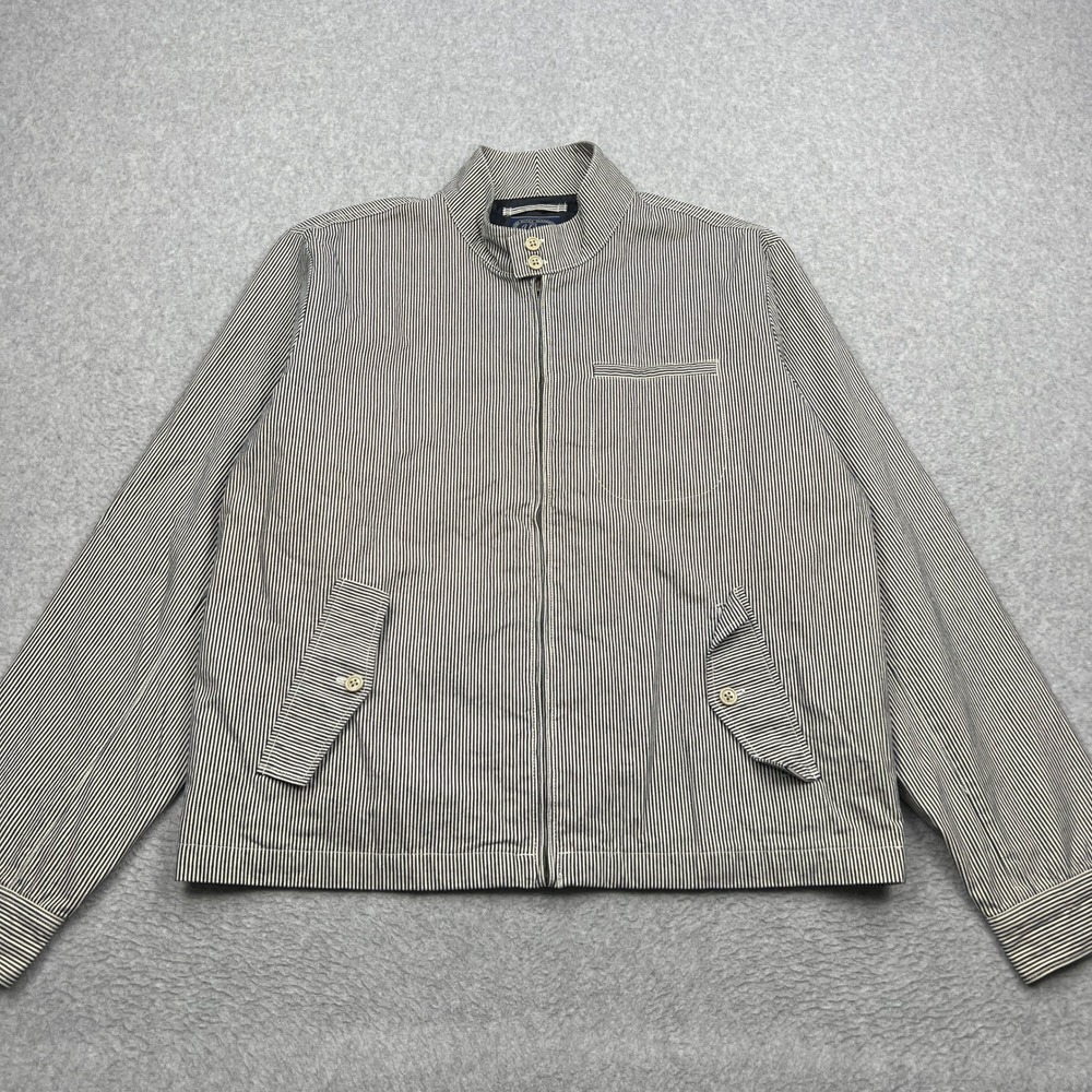 J.Crew Harrington Jacket Mens Large Blue Hickory Stripe Canvas Full Zip Collared